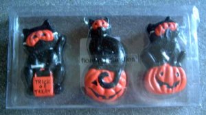 Cat Black Mask Pumpkin Glitter Halloween Floating Candles Set/3 NIP
