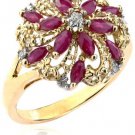 10k Yellow Gold 1.17 ctw Marquis-Cut Ruby and Diamond Textured Pinwheel Ring Size 5