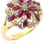 10k Yellow Gold 1.17 ctw Marquis-Cut Ruby and Diamond Textured Pinwheel Ring Size 5