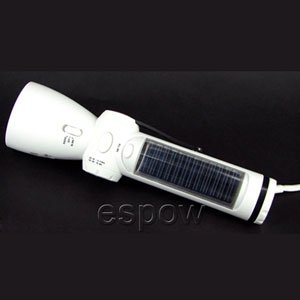 White Portable Solar Charger with LED Torch Hand-power Generator AM/FM Radio Alarm Built-in Speaker