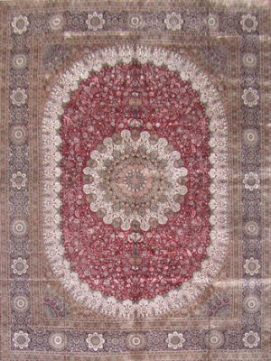 10'x14'Red Floral Hand Knotted Silk Kashan Area Rug/Carpet