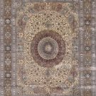 8'x10'Beige Floral Hand Knotted Nain Oriental Silk Area Rug/Carpet