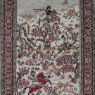 1.5'x2'Red Hand Knotted Hunt Silk Area Rug/Tapestry