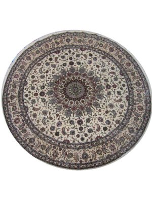 5'x5'Beige Hand Knotted Persian Ortiental Round Silk Area Rug/Carpet