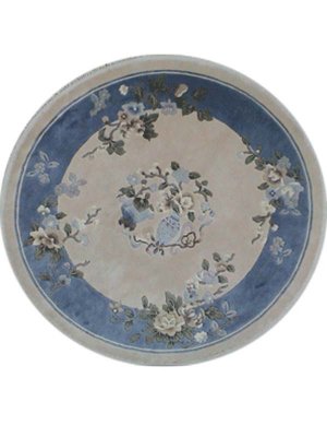 4'x4'Blue Floral Hand Knotted Chinese Round Silk Area Rug/Carpet