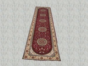 3'x12'Red Hand Knotted Silk Runner Rug/Carpet