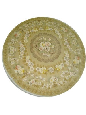 10'x10'Beige Hand Knotted Chinese Round Silk Area Rug/Carpet