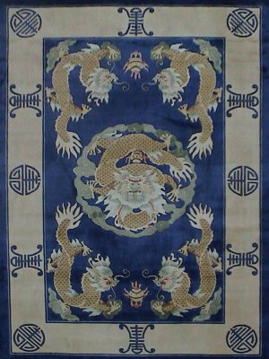 4'x6'Blue Hand Knotted Chinese Dragon Silk Area Rug/Carpet 64