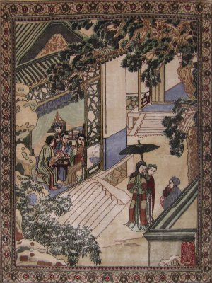 2'x3'Hand Knotted Chinese Ancient Beauties Silk Area Rug/Tapestry