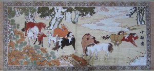 4'x2' Ten Horses Hand Knotted Oriental Silk Area Rug/Tapestry  54