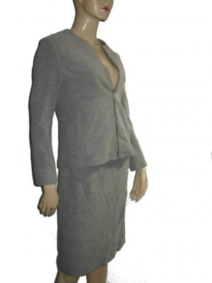 $1400 TSE Soft Gray Wool Blend Skirt Jacket Set 8 42 M