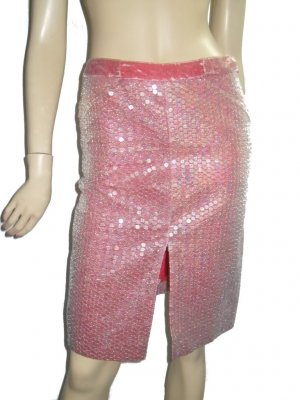 $560 Luca Luca Orlandi Pink Sequin Pencil Skirt 40 S