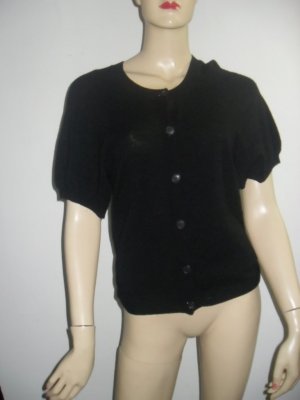 Theory Black Soft Wool Short Sleeve Cardigan Sweater M