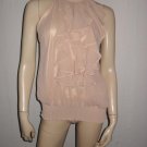 Mikeo Mellucci Beige All Silk Ruffle Shirt Top Tank M