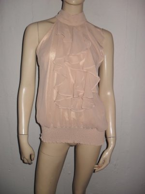 Mikeo Mellucci Beige All Silk Ruffle Shirt Top Tank M
