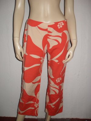 $290 Theory Bold Print Orange Summer Capri Pants 8 M