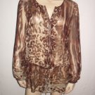 CAbi Gorgeous Animal Print Brown Silk Shirt Top S Small