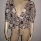Trina Turk LA Silk Mod Brown Ivory Silk Shirt Top S Sm
