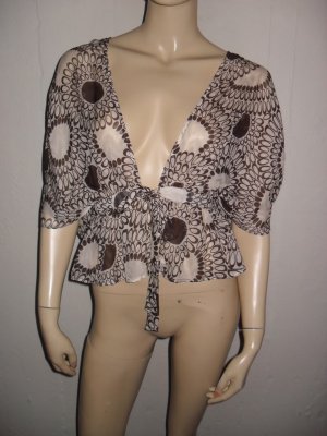 Trina Turk LA Silk Mod Brown Ivory Silk Shirt Top S Sm
