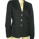 Elie Tahari Black Pinstriped Wool Blazer Jacket 10 M
