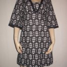 Ann Taylor Geometric Black White Dress Cotton Linen 4 S