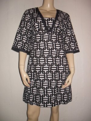 Ann Taylor Geometric Black White Dress Cotton Linen 4 S