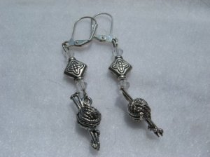 knitting dangle bead earrings pierced #1 silver plated