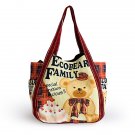 Ecobear Family 100% Cotton Eco Canvas Shoulder Tote Bag / Shopper Bag / Multiple Pockets