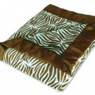 Sweet Safari Blue Satin Framed Velour Blanket