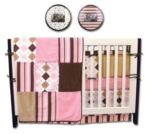 Prep School Pink 4 Pc Crib Bedding Set w/ Free Frames!