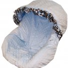 Baby Blue Minky with Zebra Ruffle Infant Car Seat Cover