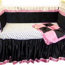 Black & Pink Minky Dots Crib Bedding Set