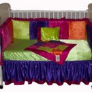 Girls Multi-Colored Bright Velvet Crib Bedding~4 Piece Set
