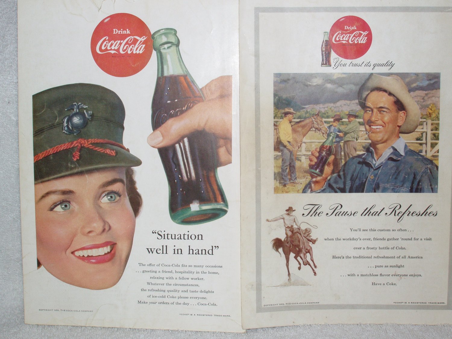 2 1953 Coca Cola Magazine Ads Free Shipping