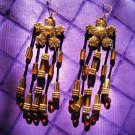 Copper star, black glass, orange glass, carnival glass beaded earrings