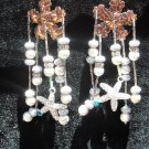 Starfish copper top silver & rhinestone hand made beaded earrings