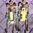 Bone Lizard, bone Tibetan tube & ball, turquoise, sterling silver copper top earrings