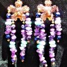 Amethyst, sky blue clay beads, purple seed beads copper top hand made earrings