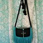 BLACK LEATHER BAG WITH SILVER CROSS & TURQUOISE