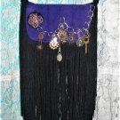 STEAMPUNK PURPLE LEATHER BAG WITH BLACK FRINGE & GEARS
