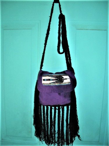 'RAVEN' LOOM BEADED HAND MADE PURPLE LEATHER BAG