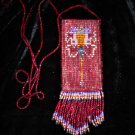 RED GLASS BEADED AMULET/CRYSTALS/CHARM BAG/NECKLACE