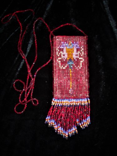 RED GLASS BEADED AMULET/CRYSTALS/CHARM BAG/NECKLACE