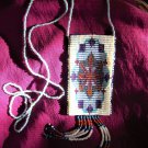 AMULET/CRYSTALS/CHARM LOOM BEADED BAG, NECKLACE,FRINGED, GLASS BEADS