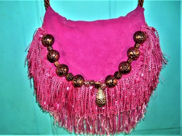 HOT PINK LEATHER BAG, MELON FRINGE,SEQUINED PINK FRINGE,