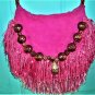 HOT PINK LEATHER BAG, MELON FRINGE,SEQUINED PINK FRINGE,