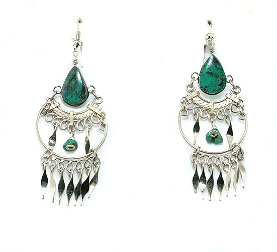 Green Turquoise & Silver Chandelier Earrings