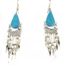 Blue Turquoise & Seed Pearl Chandelier Silver Earrings