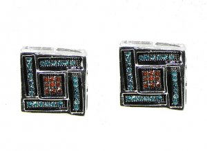 Red & Blue .20cts Diamond Square, 925 Srewback Studs