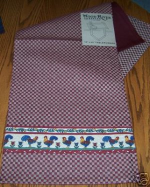 DEB STRAIN PRIMITIVE FOLK ART ROOSTER TABLE RUNNER